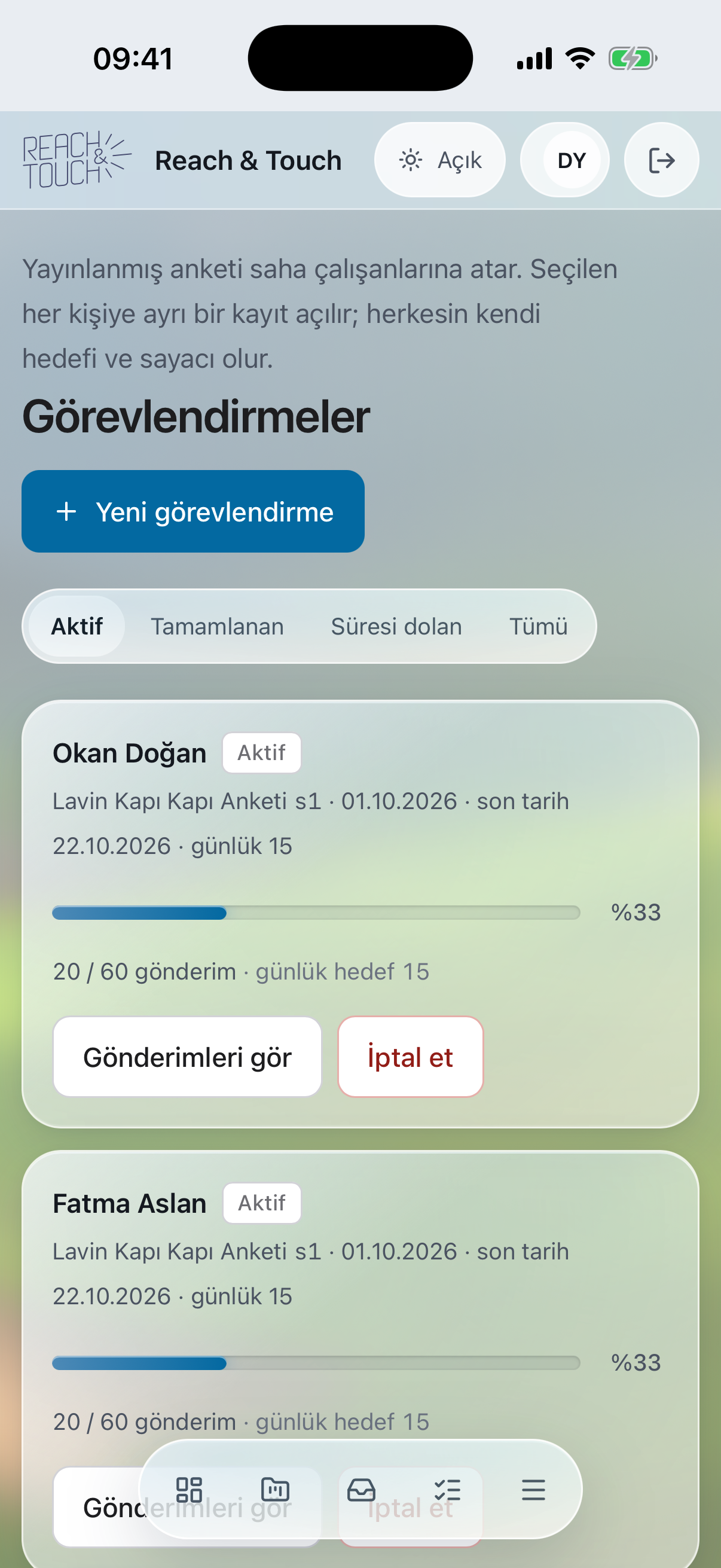Aktif anket görevlendirmeleri — D2D
