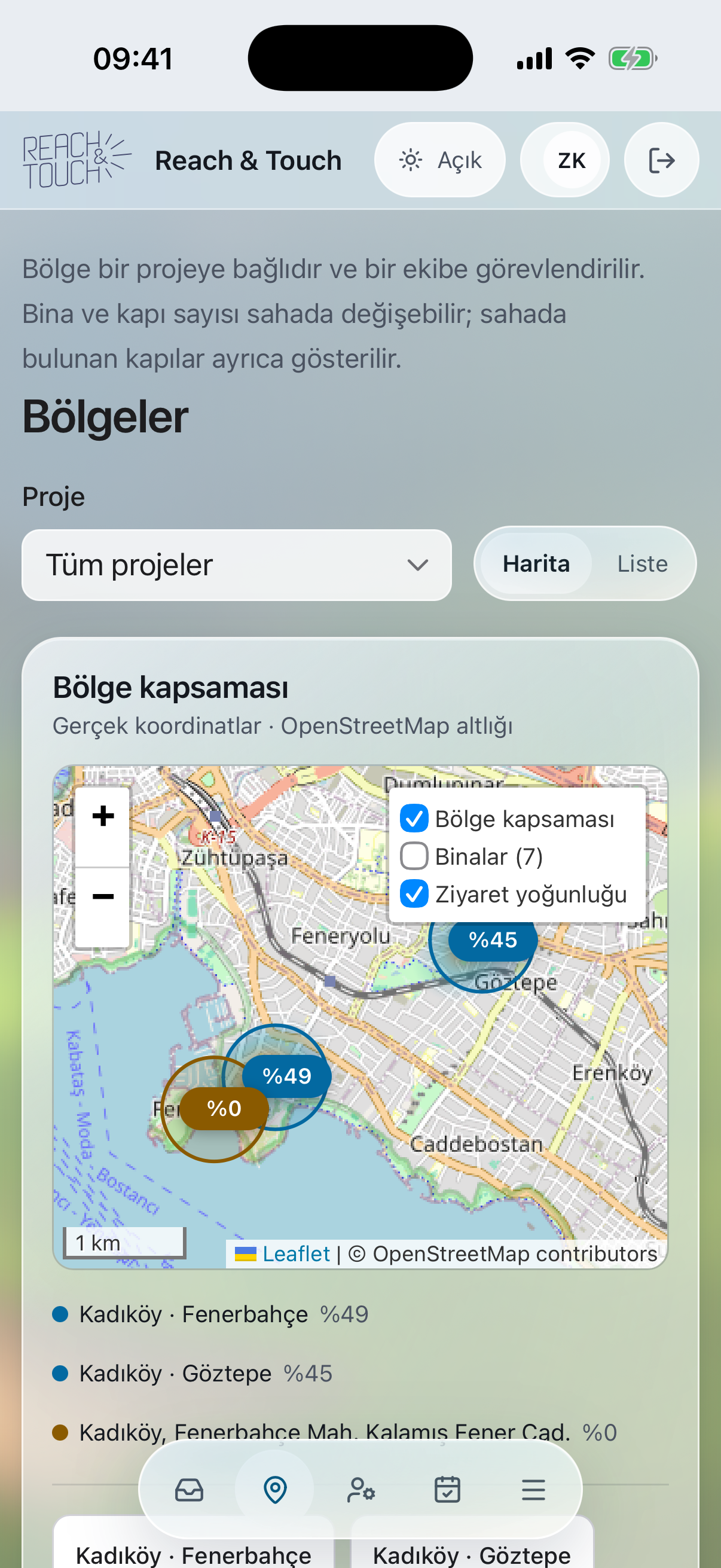 Telefondan çalışma bölgeleri — D2D