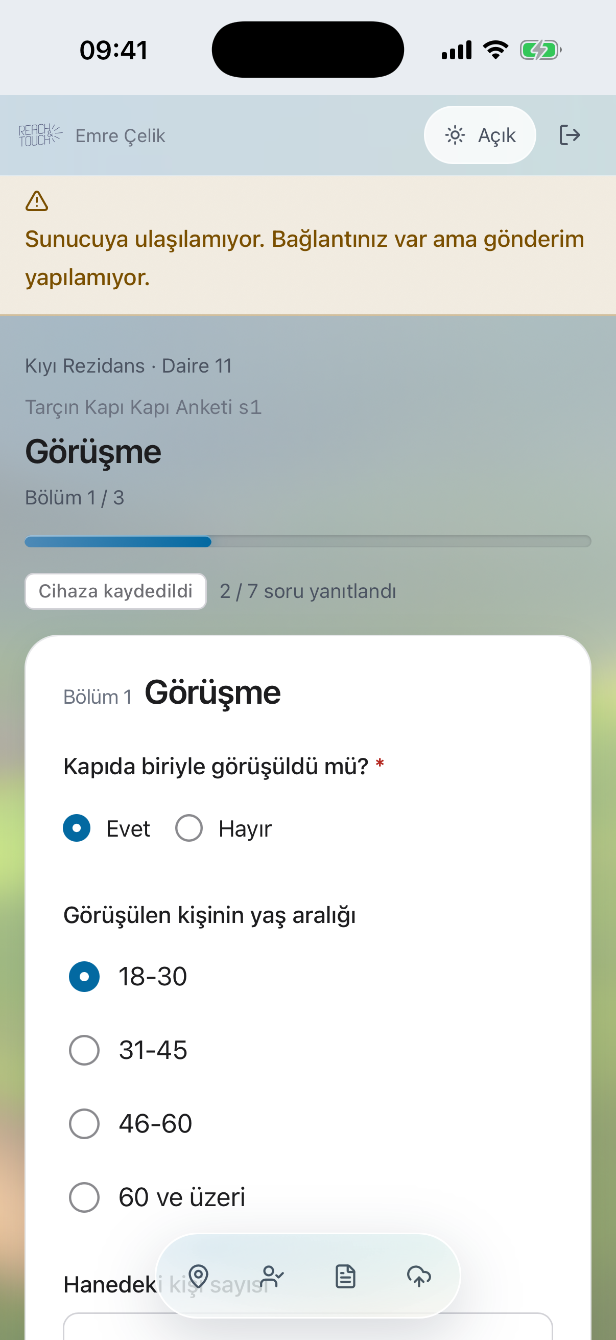 Bağlantısız saha ekranı — D2D