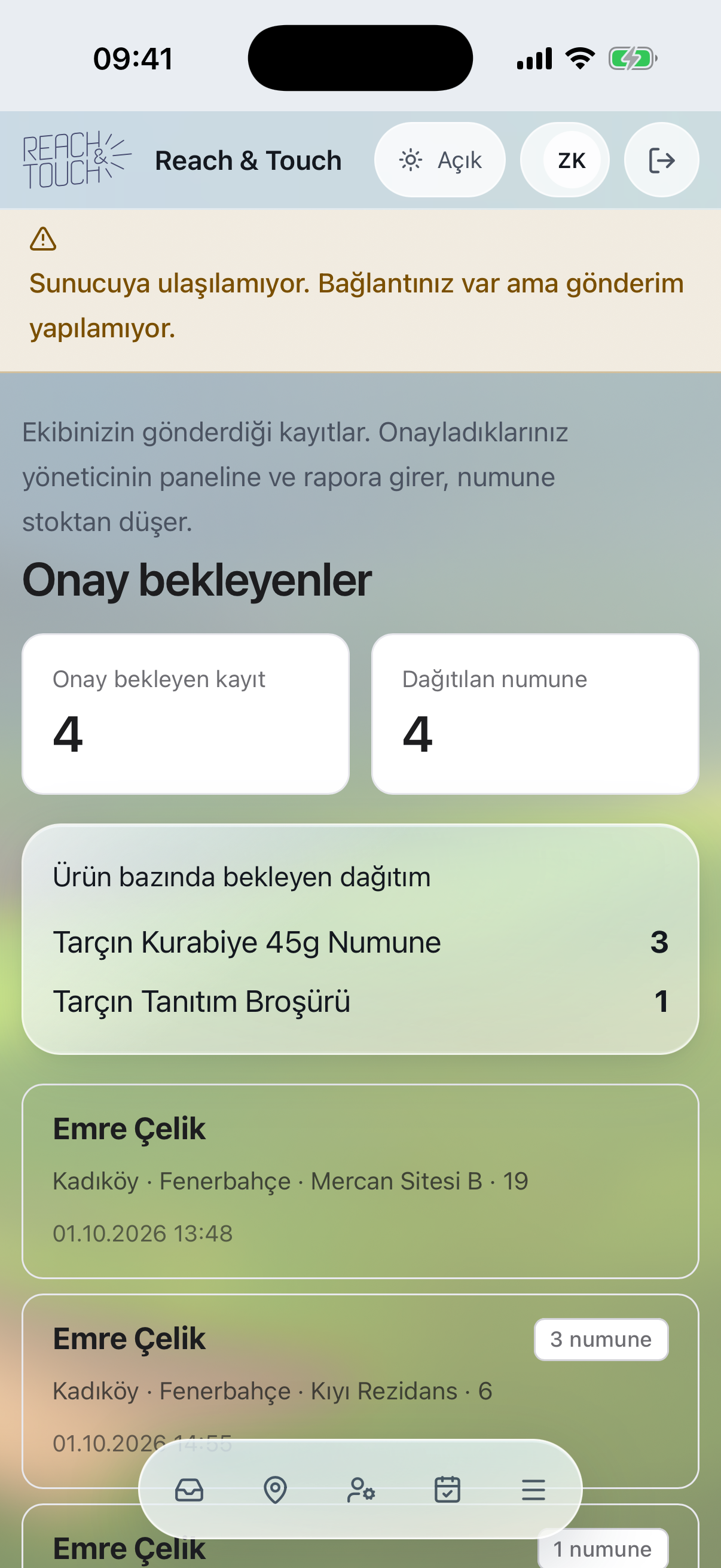 Onay bekleyen saha kayıtları — D2D