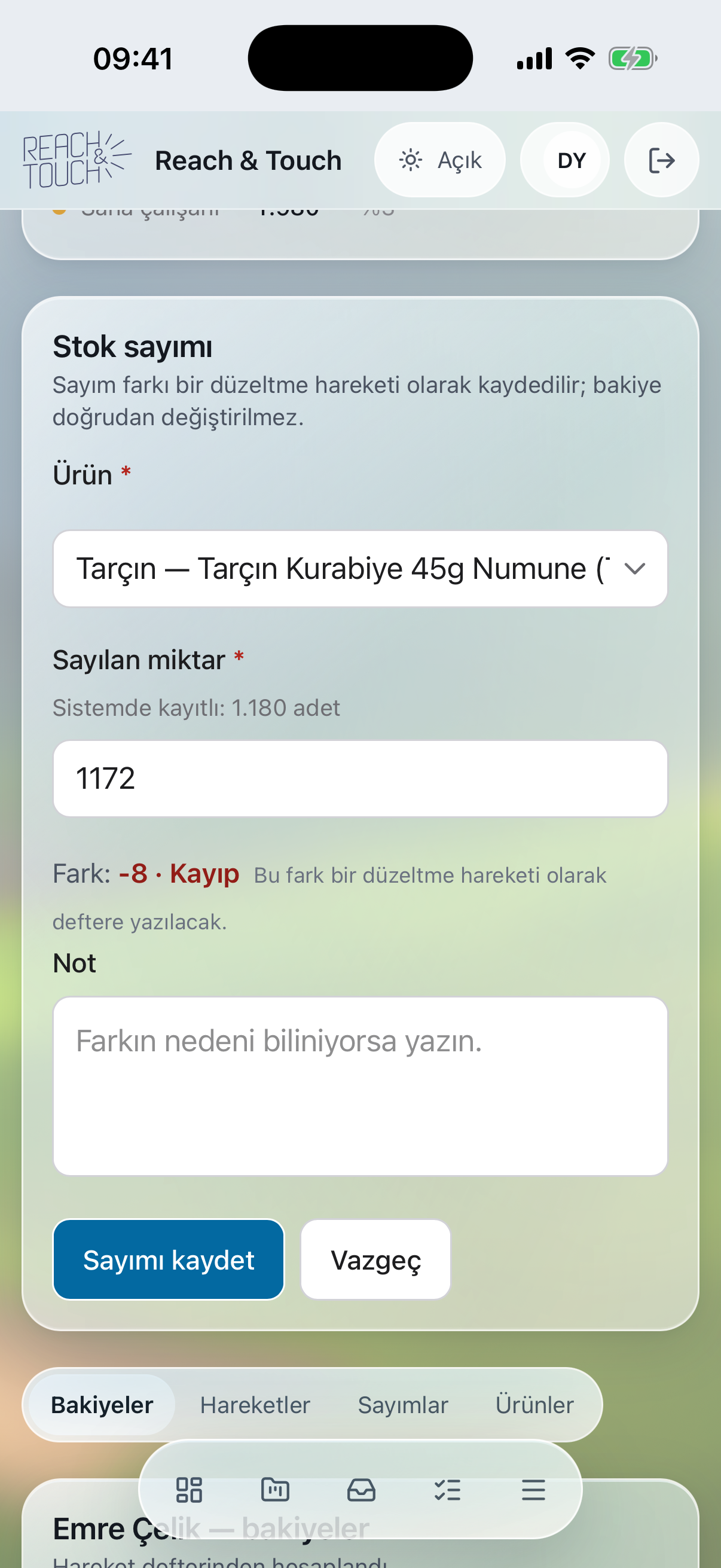 Sayım ve mutabakat — D2D