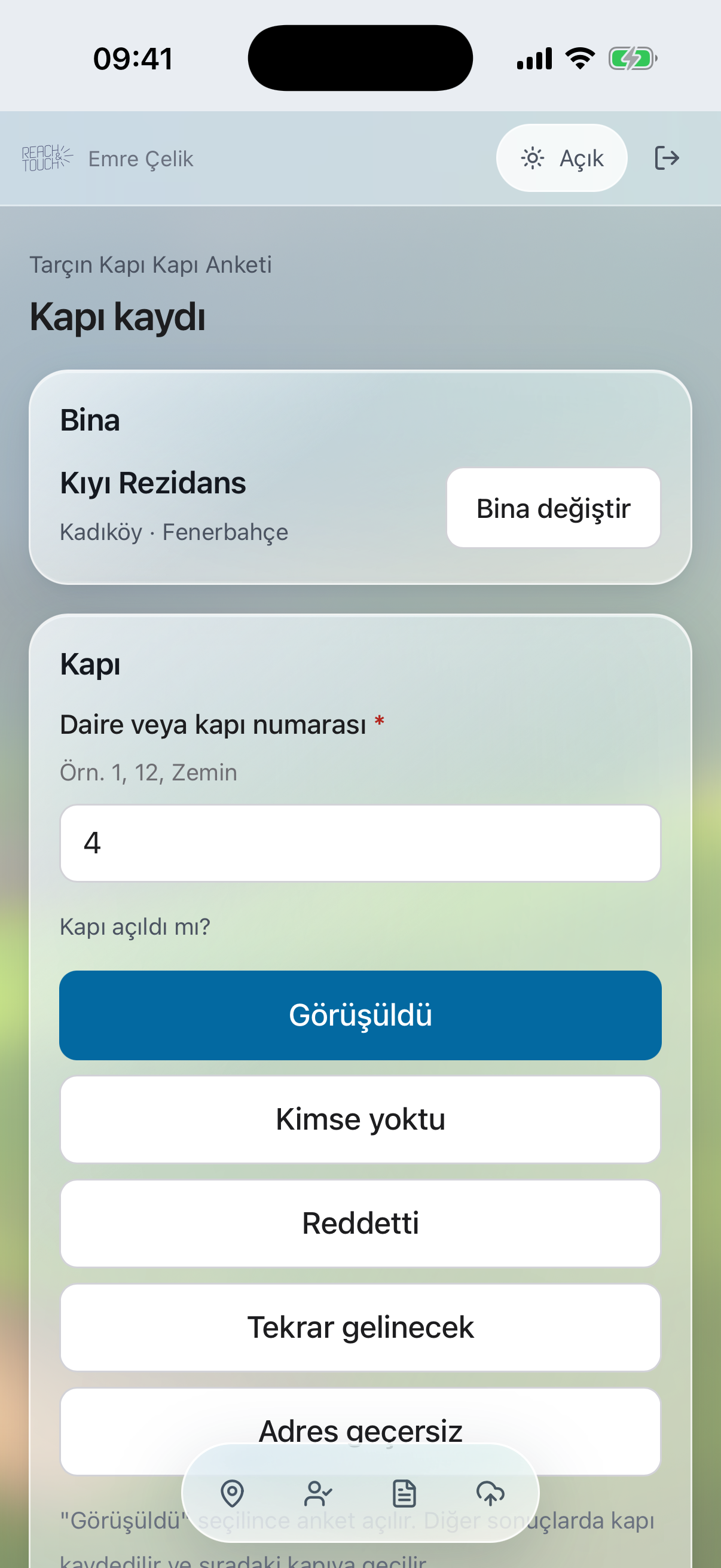 Kapı sonucu kaydetme — D2D