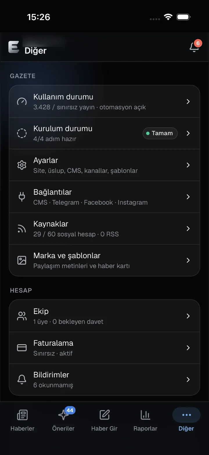 Diğer menüsü