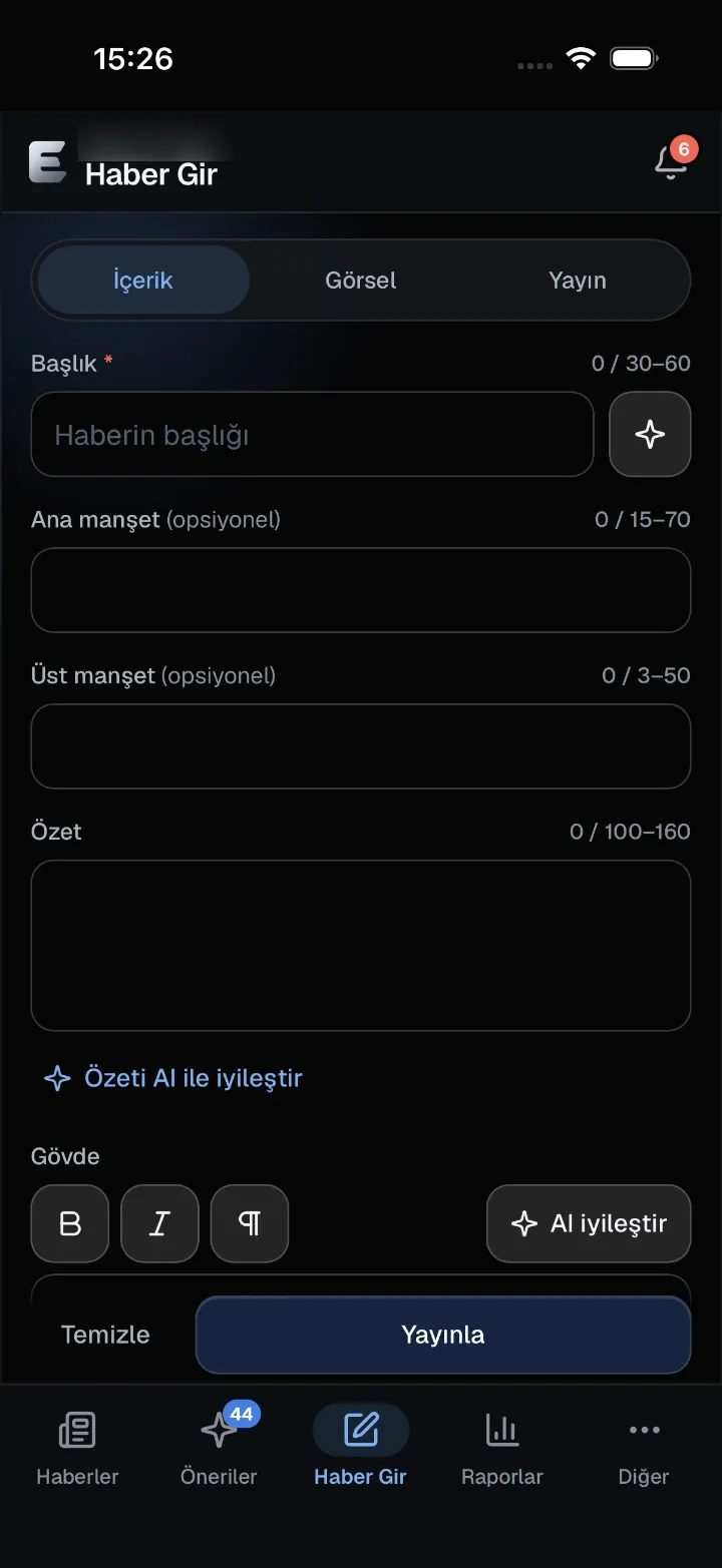 Haber Gir: içerik