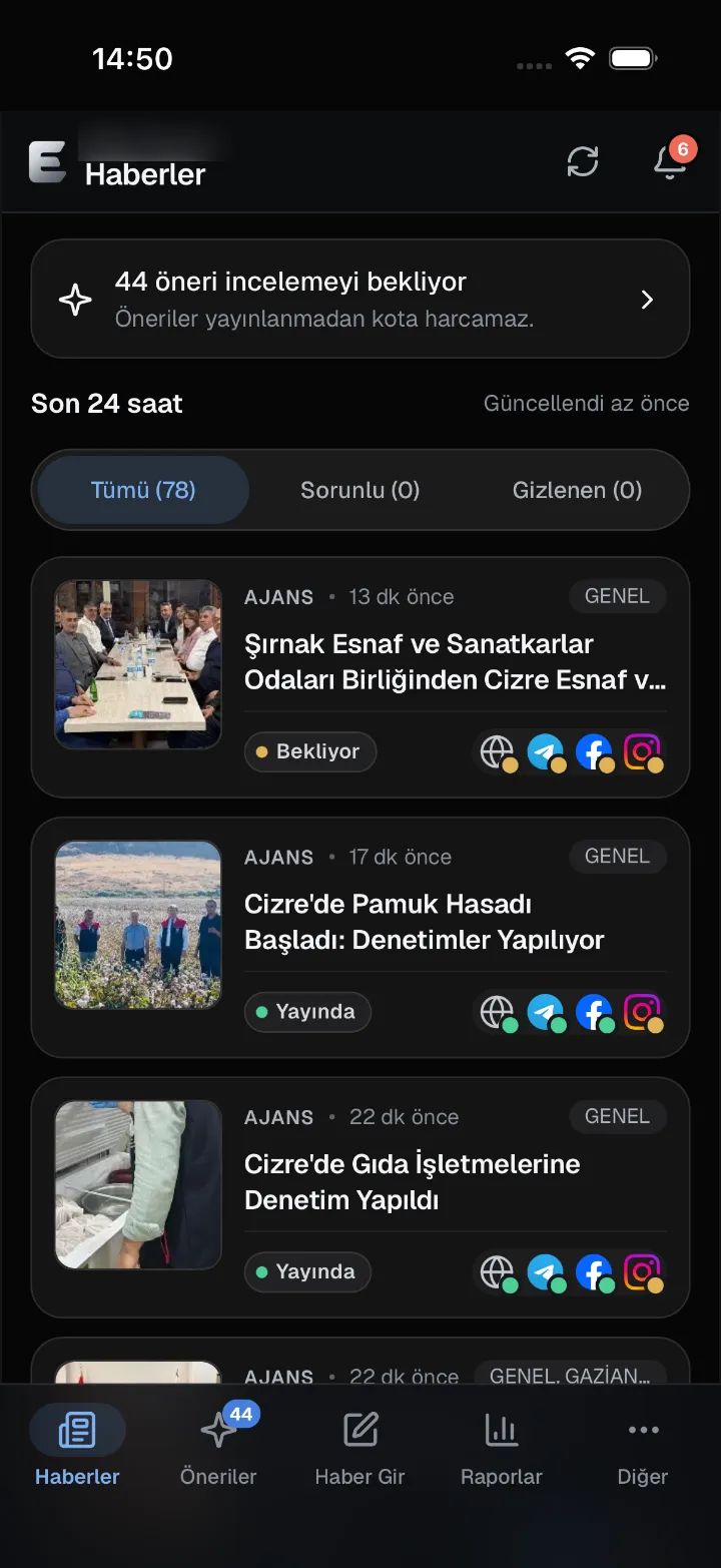 Ana ekrandan açılan Editron