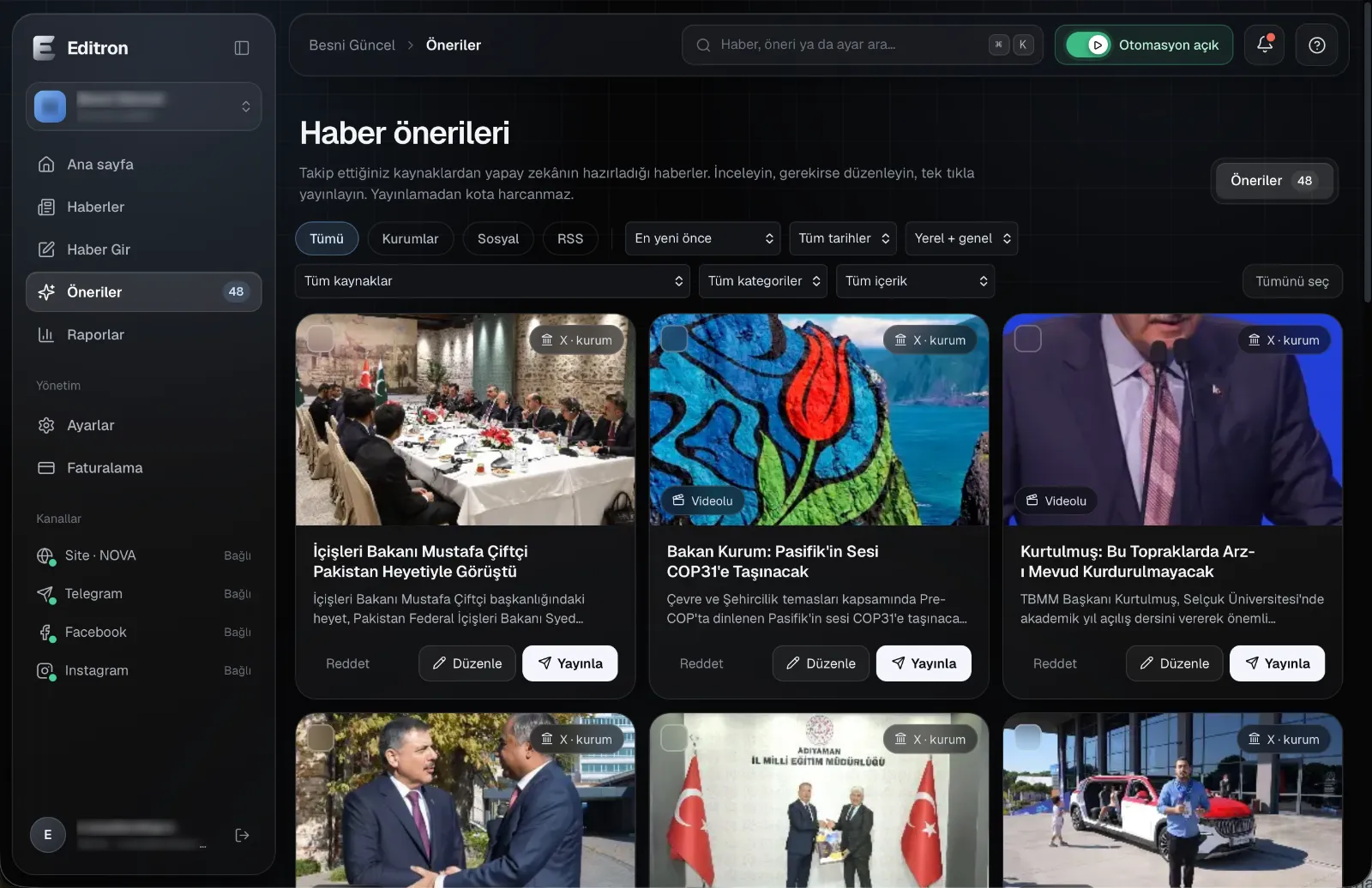 Hazırlanan haber önerileri