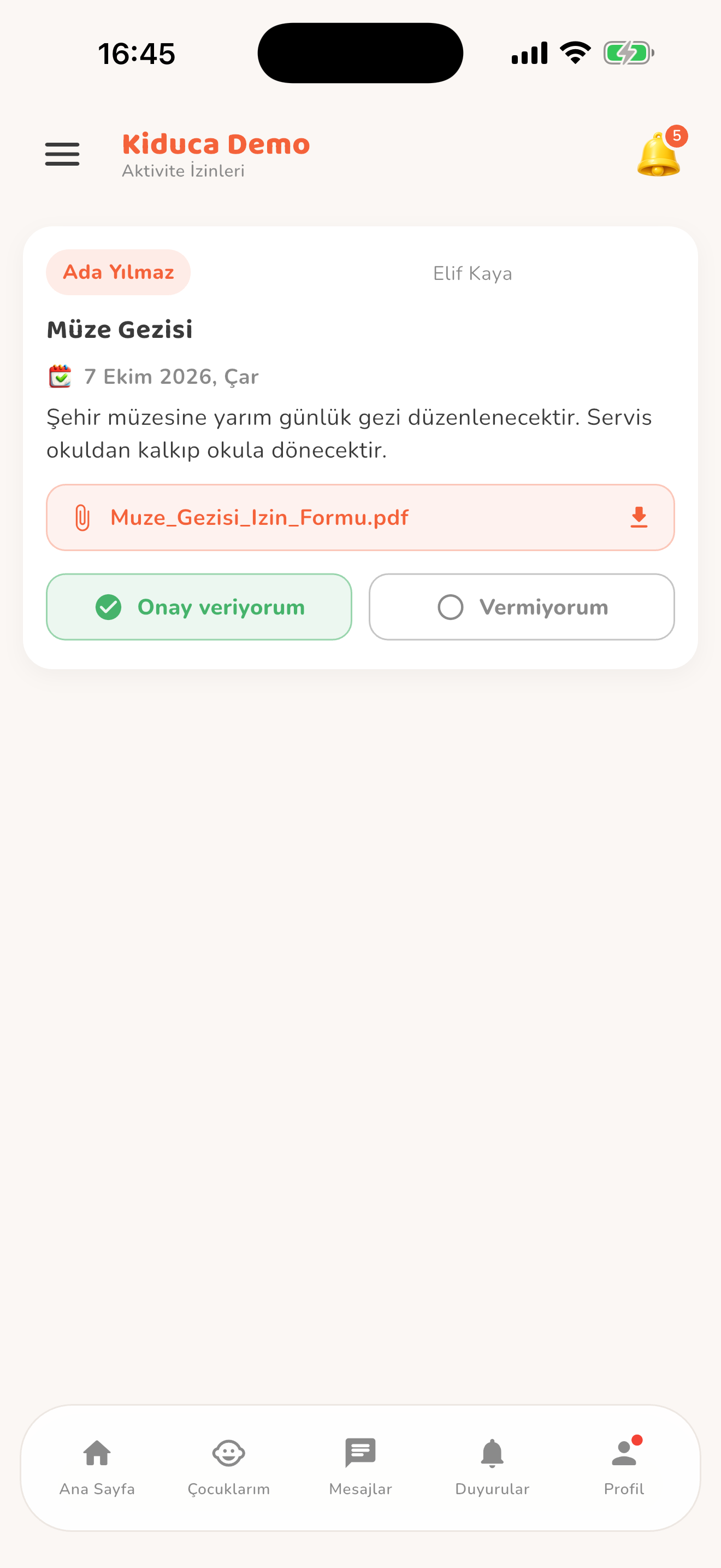 Velinin çocuk için yanıtı — Kiduca uygulaması