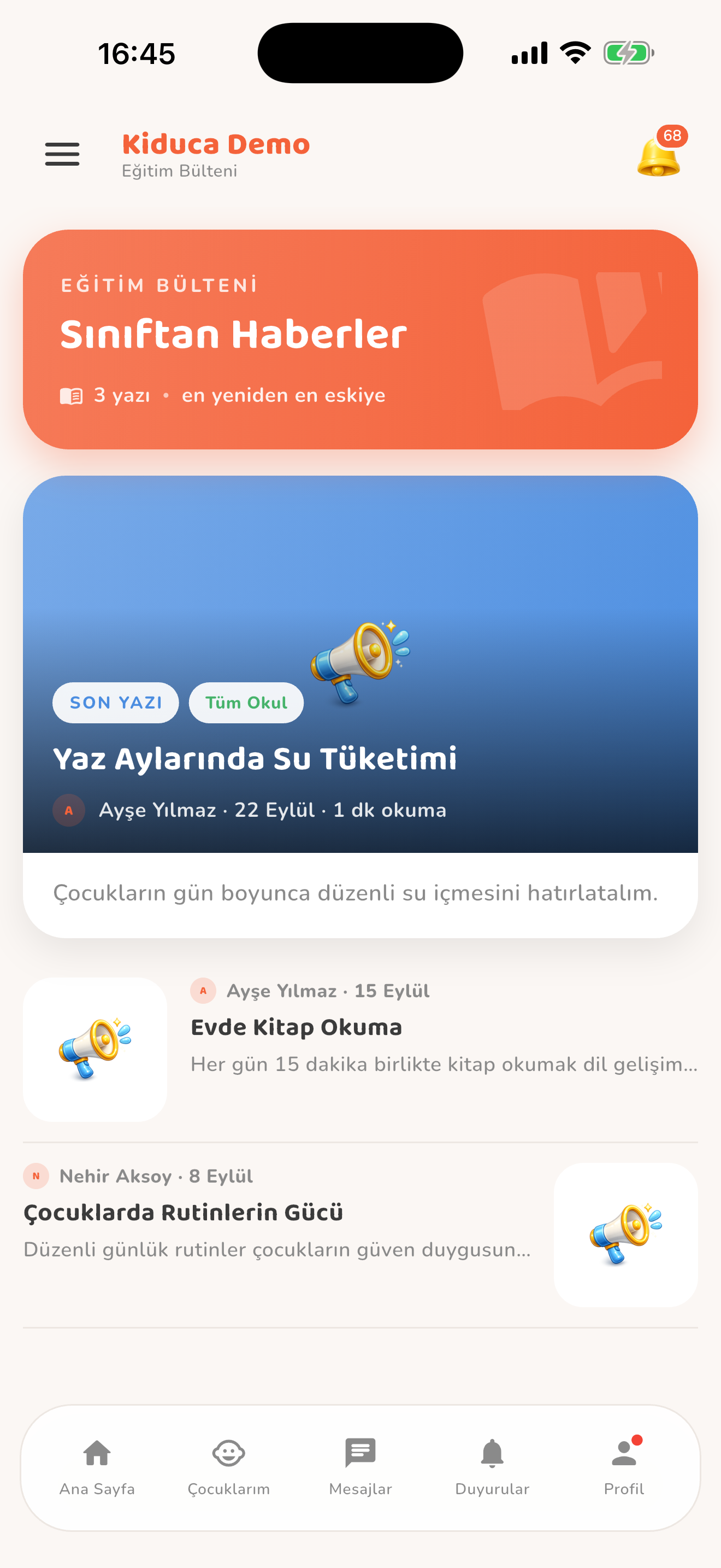 Eğitim bülteni — Kiduca uygulaması