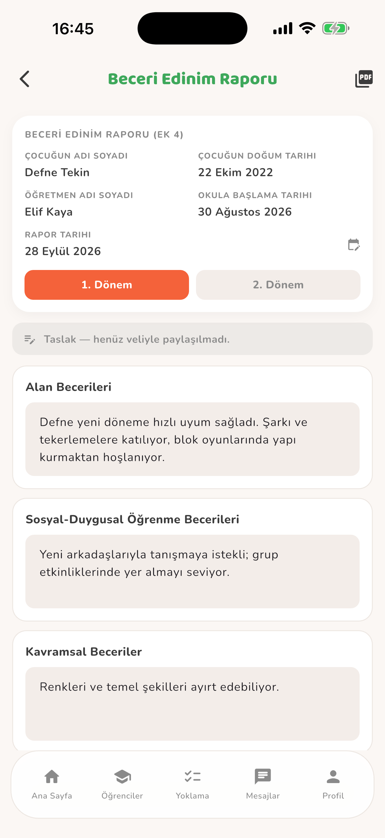 Dönem raporu hazırlama — Kiduca uygulaması
