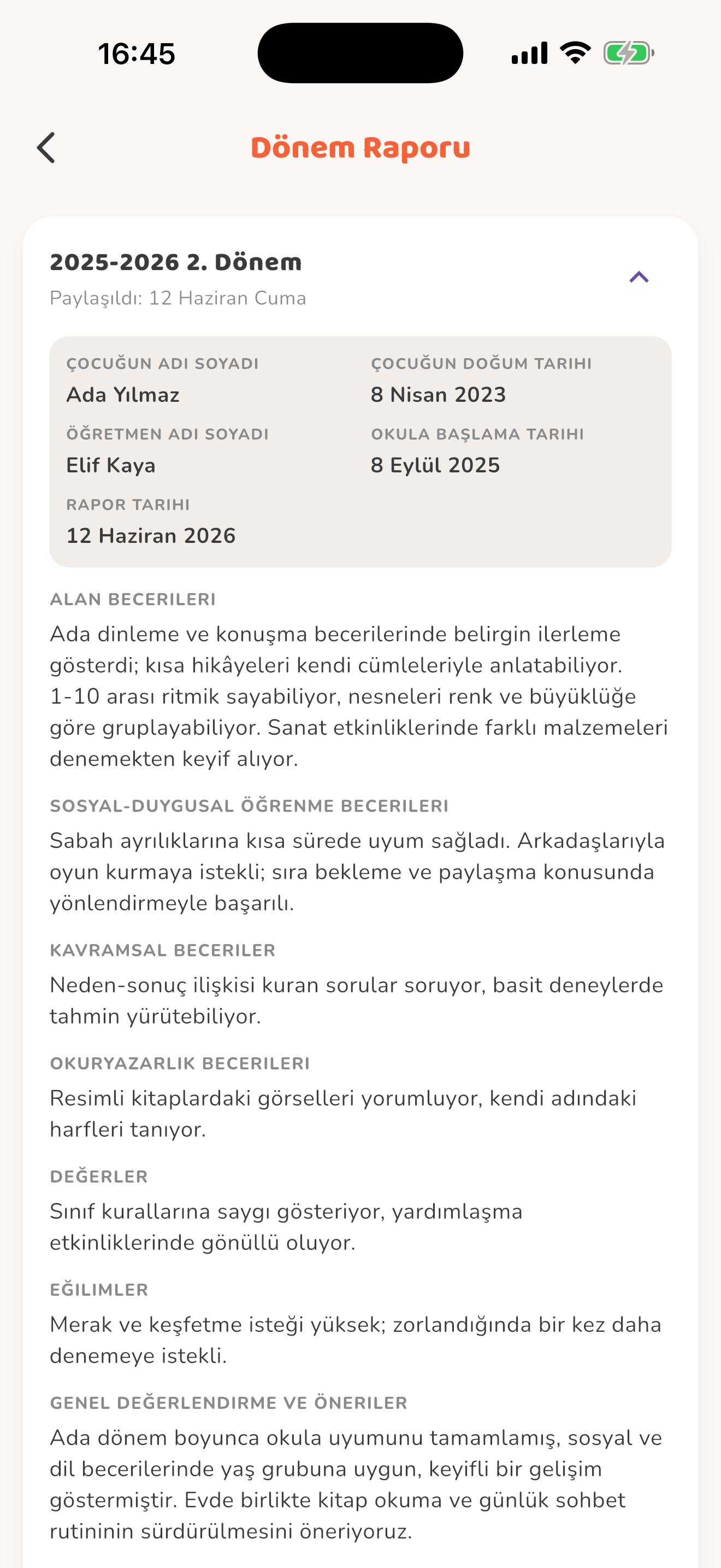 Velide yayımlanmış rapor — Kiduca uygulaması