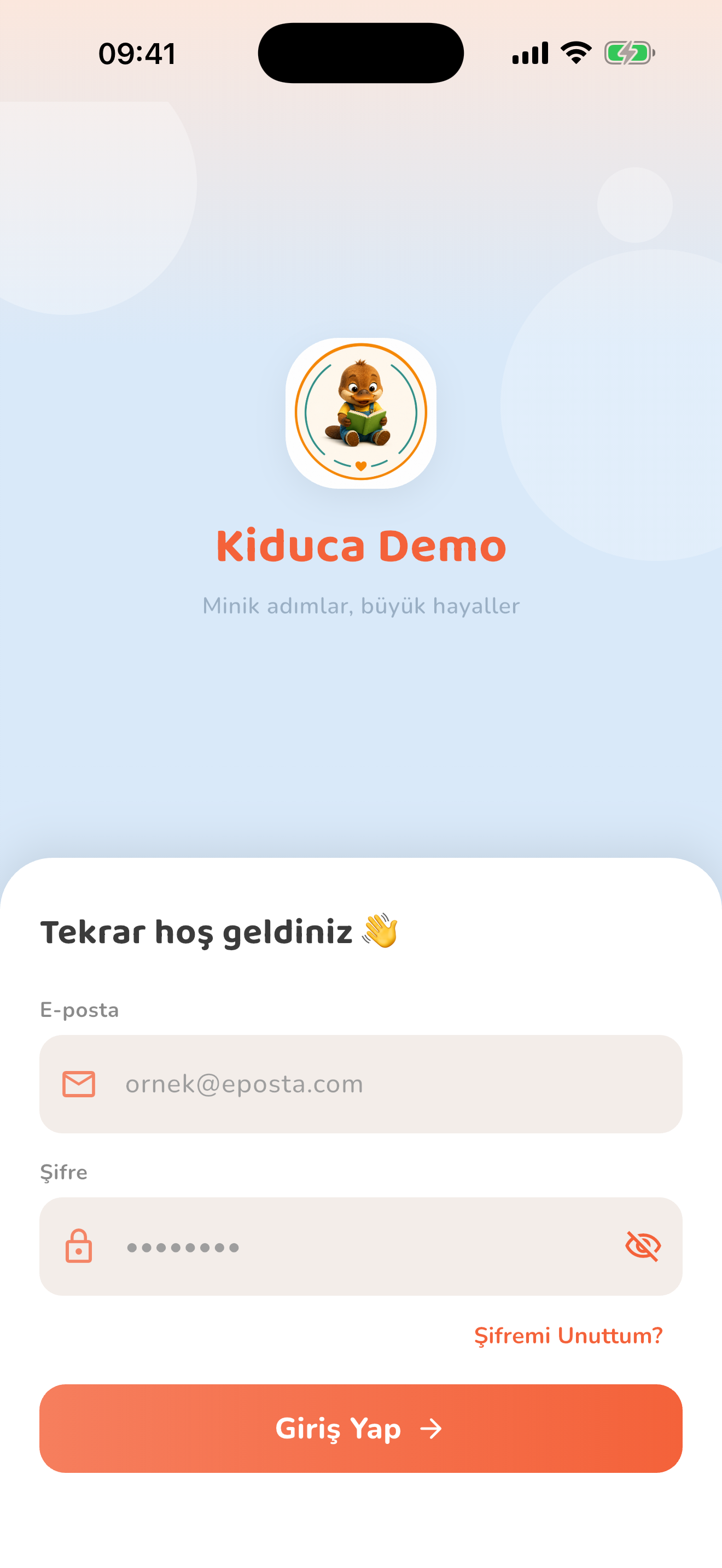 Okul hesabıyla giriş — Kiduca uygulaması