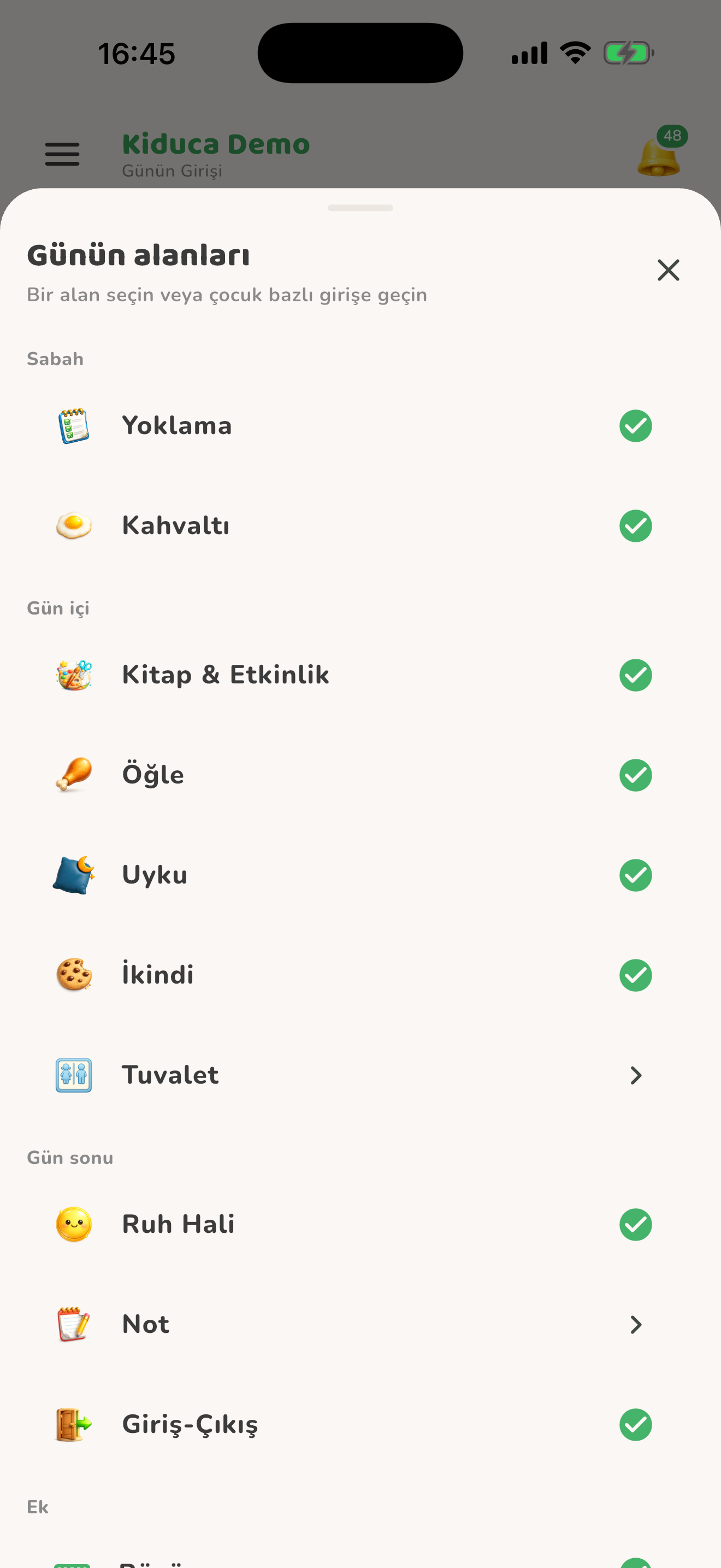 Alan bazlı sınıf girişi — Kiduca uygulaması