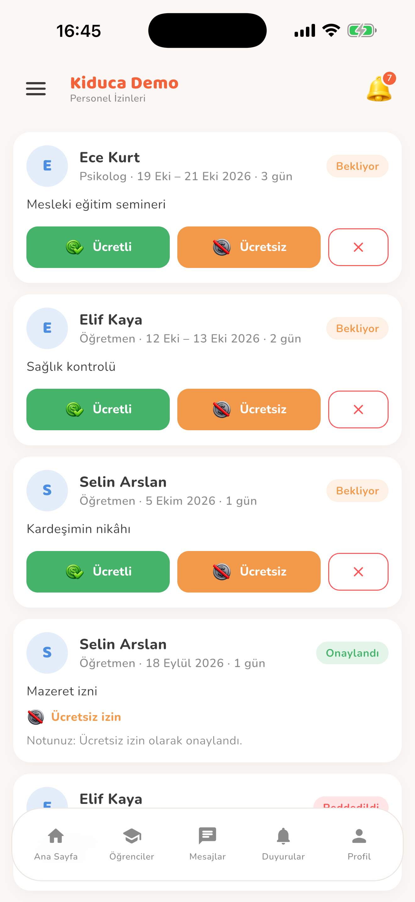 Yöneticinin izin kararı — Kiduca uygulaması