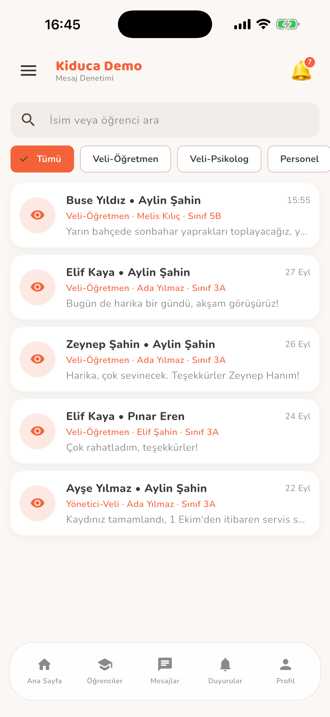 İsteğe bağlı yönetici denetimi — Kiduca uygulaması