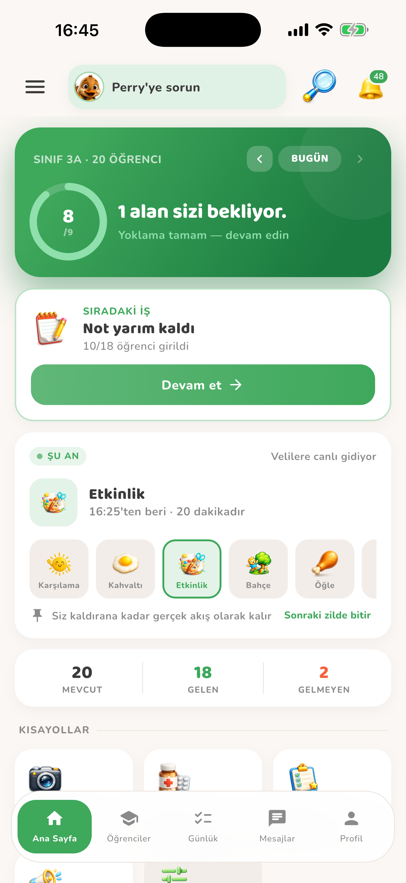 Öğretmenin eksik kayıtları — Kiduca uygulaması