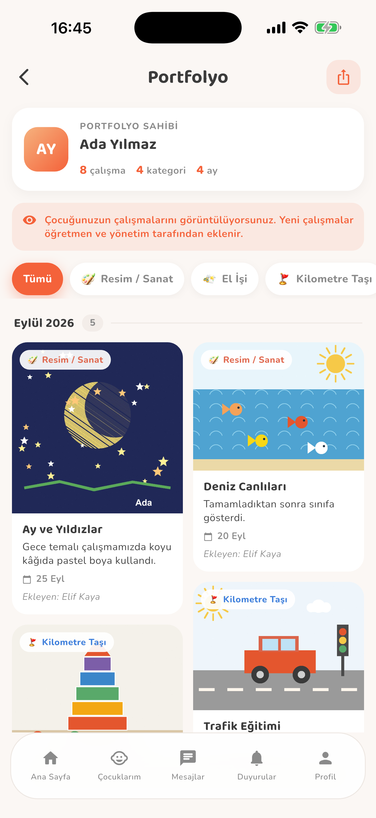 Çocuğun anı defteri — Kiduca uygulaması