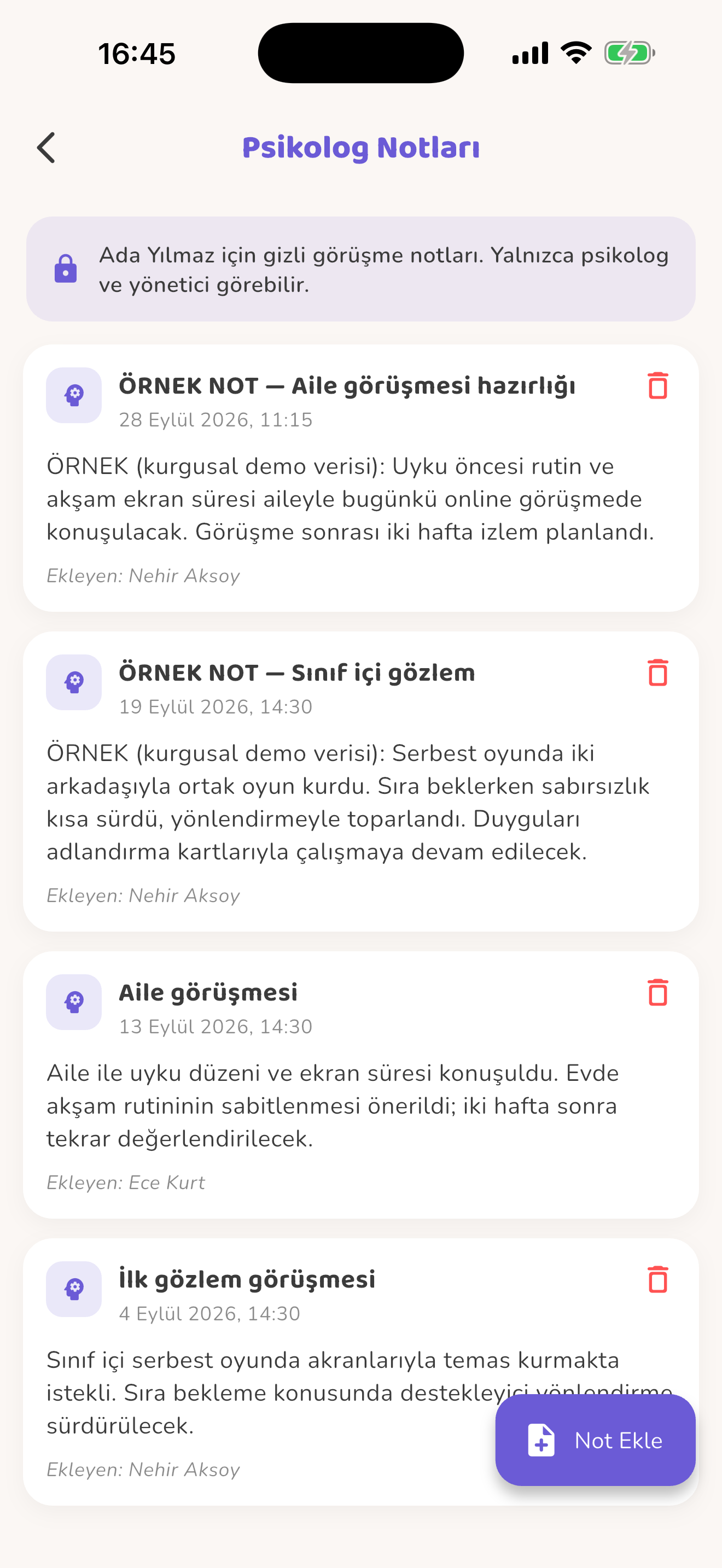 Uzman notları alanı — Kiduca uygulaması