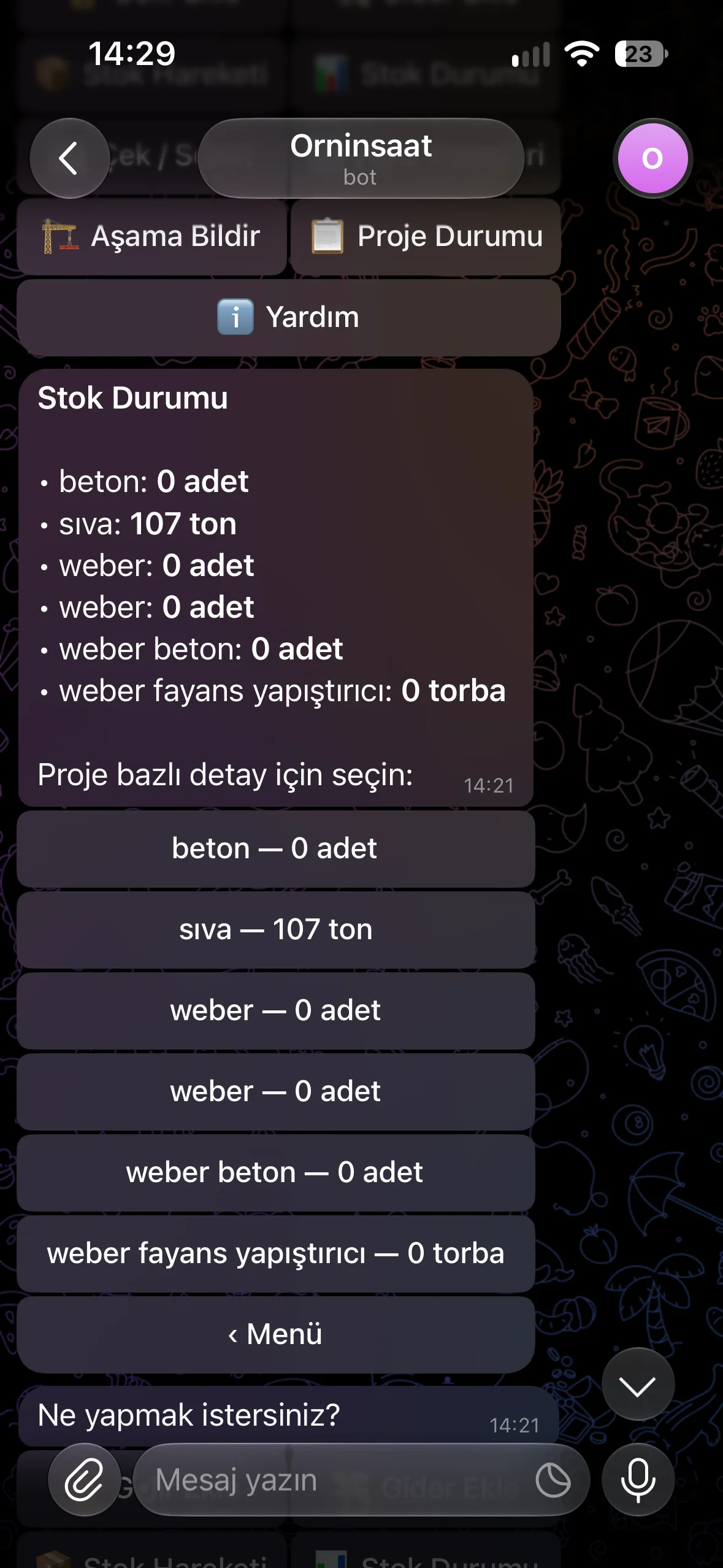 Stok sorgusu ve hareketi — Ornİnşaat uygulaması