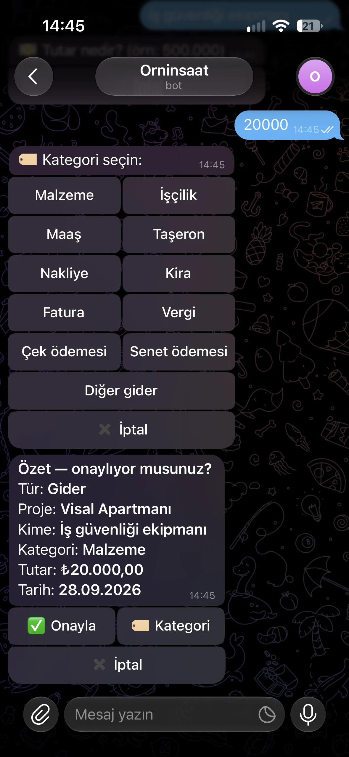 Gelir / gider — Ornİnşaat uygulaması