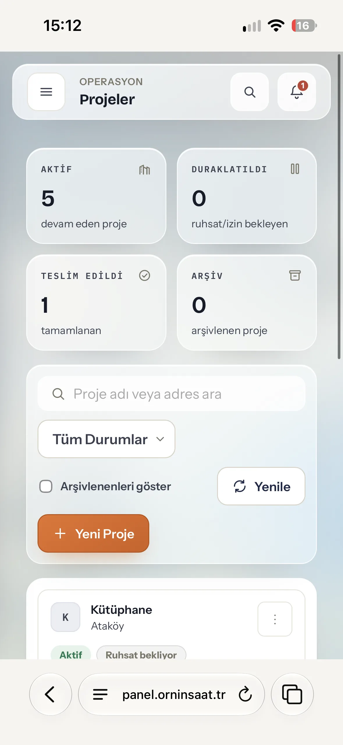 Telefondan panel kullanımı — Ornİnşaat uygulaması